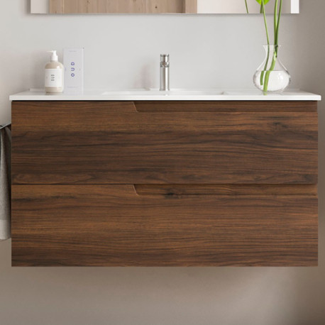 Meuble de salle de bains 2 tiroirs Vima 1000 Noyer Maya - SALGAR 113485