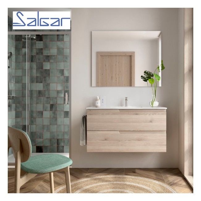 Meuble de salle de bains 2 tiroirs Vima 1000 Chêne Naturel - SALGAR 113616