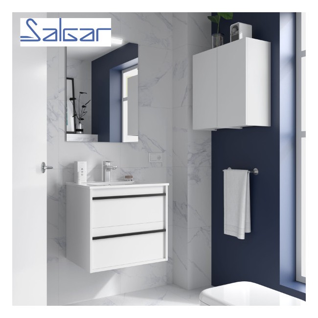 Ensemble salle de bains meuble 2 tiroirs + vasque Attila 600 White Satin - SALGAR 104739
