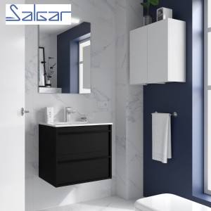 Ensemble salle de bains meuble 2 tiroirs + vasque Attila 600 Black Satin - SALGAR 104740