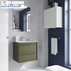 Ensemble salle de bains meuble 2 tiroirs + vasque Attila 600 Green Satin - SALGAR 104742