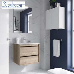 Ensemble salle de bains meuble 2 tiroirs + vasque Attila 600 Chêne Naturel - SALGAR 104744
