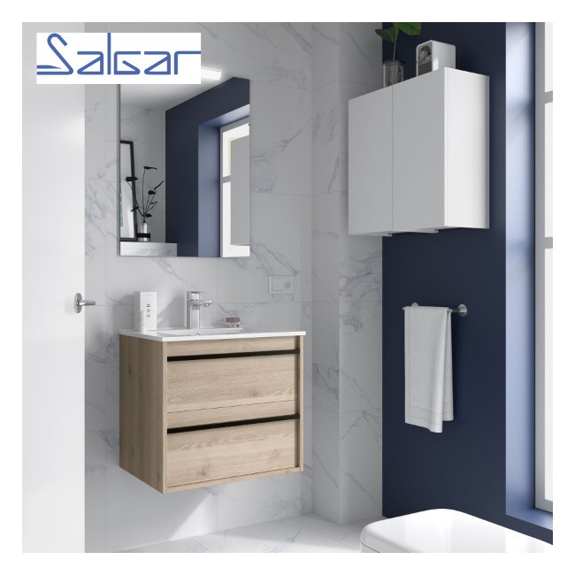 Ensemble salle de bains meuble 2 tiroirs + vasque Attila 600 Chêne Naturel - SALGAR 104744