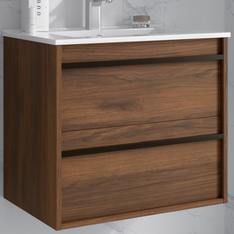 Ensemble salle de bains meuble 2 tiroirs + vasque Attila 600 Noyer Maya - SALGAR 104746