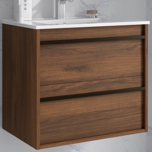 Ensemble salle de bains meuble 2 tiroirs + vasque Attila 600 Noyer Maya - SALGAR 104746