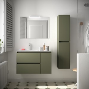 Meuble salle de bains et plan de vasque 85cm 2 tiroirs 1 porte à droite Green Satin NOJA - SALGAR 106137