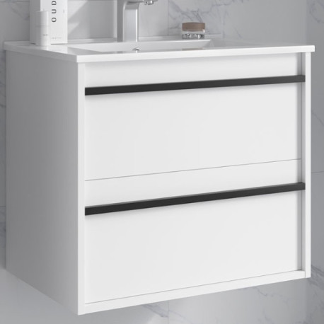 Ensemble salle de bains meuble 2 tiroirs + vasque Attila 700 White Satin - SALGAR 104747