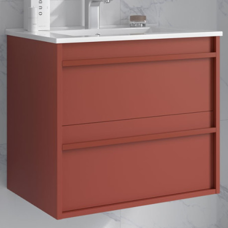 Ensemble salle de bains meuble 2 tiroirs + vasque Attila 700 Red Satin - SALGAR 104751