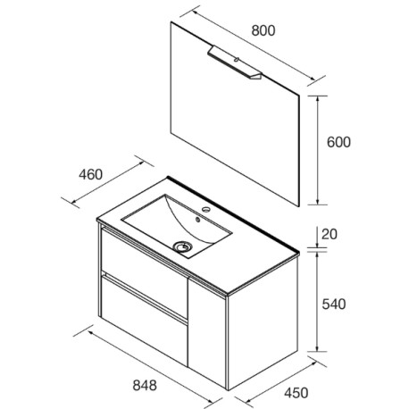 Ensemble complet salle de bains 2 Tiroirs 1 porte droite Noja 850 Green Satin - SALGAR 105403
