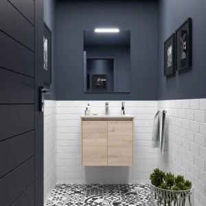 Meuble salle de bains 60cm 2 portes Chêne Naturel NOJA - SALGAR 105065