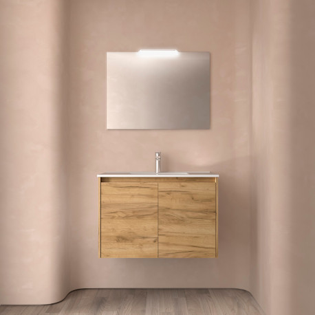 Meuble salle de bains et miroir 80cm 2 portes Chêne Africain NOJA - SALGAR 105298