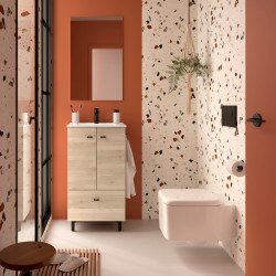 Ensemble meuble de salle de bain, lavabo et miroir Chêne naturel - SALGAR 113713