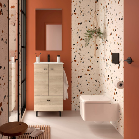 Ensemble meuble de salle de bain, lavabo et miroir Chêne naturel - SALGAR 113713
