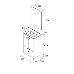 Ensemble meuble de salle de bain, lavabo et miroir Chêne naturel - SALGAR 113713