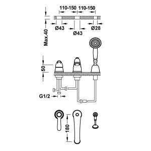 Mitigeur bain pour rebord de baignoire Laiton Vieilli Mat - TRES 24214501LM
