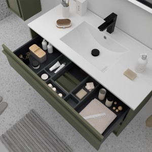 Meuble salle de bains + Vasque 100cm 2 tiroirs Green Satin ATTILA - SALGAR 104826