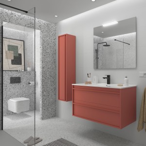 Meuble salle de bains + Vasque 100cm 2 tiroirs Red Satin ATTILA - SALGAR 104827