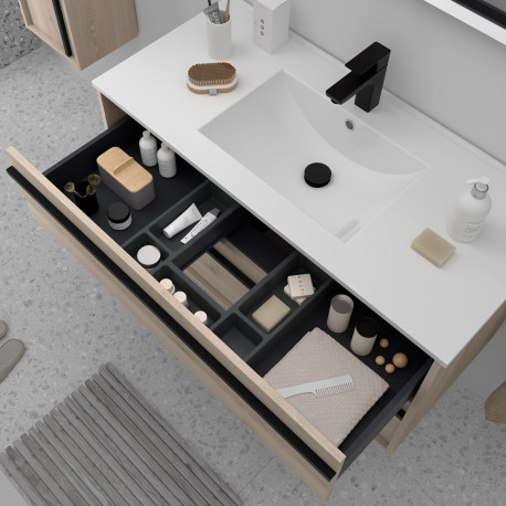 Meuble salle de bains + Vasque 100cm 2 tiroirs Chêne Naturel ATTILA - SALGAR 104828