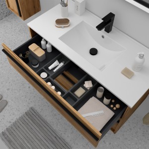 Meuble salle de bains + Vasque 100cm 2 tiroirs Chêne Africain ATTILA - SALGAR 104829