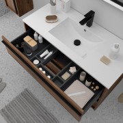 Meuble salle de bains + Vasque 100cm 2 tiroirs Noyer Maya ATTILA - SALGAR 104830