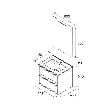 Meuble salle de bains + Vasque 60cm 2 tiroirs Chêne Africain ATTILA - SALGAR 104894