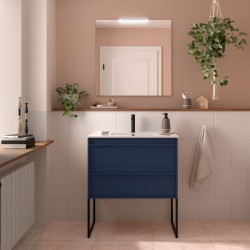 Meuble salle de bains + Vasque 80cm 2 tiroirs Blue Satin ATTILA - SALGAR 104906