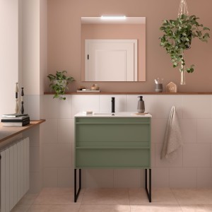 Meuble salle de bains + Vasque 80cm 2 tiroirs Green Satin ATTILA - SALGAR 104907