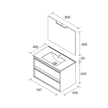 Meuble salle de bains + Vasque 80cm 2 tiroirs Red Satin ATTILA - SALGAR 104908