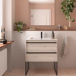 Meuble salle de bains + Vasque 80cm 2 tiroirs Chêne Naturel ATTILA - SALGAR 104909