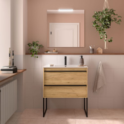 Meuble salle de bains + Vasque 80cm 2 tiroirs Chêne Africain ATTILA - SALGAR 104910