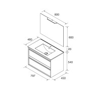 Meuble salle de bains + Vasque 80cm 2 tiroirs Noyer Maya ATTILA - SALGAR 104911