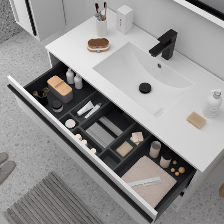 Meuble salle de bains + Vasque 100cm 2 tiroirs White Satin ATTILA - SALGAR 104914