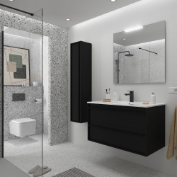 Meuble salle de bains + Vasque 100cm 2 tiroirs Black Satin ATTILA - SALGAR 104915