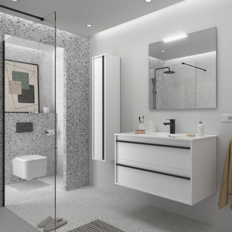 Meuble salle de bains + Vasque 100cm 2 tiroirs White Satin ATTILA - SALGAR 104914