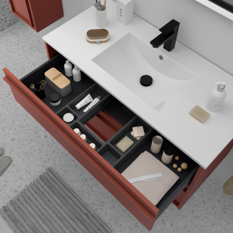 Meuble salle de bains + Vasque 100cm 2 tiroirs Red Satin ATTILA - SALGAR 104918