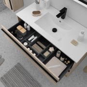 Meuble salle de bains + Vasque 100cm 2 tiroirs Chêne Naturel ATTILA - SALGAR 104919