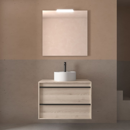 Meuble salle de bains 80cm 2 tiroirs Chêne Naturel ATTILA - SALGAR 104959
