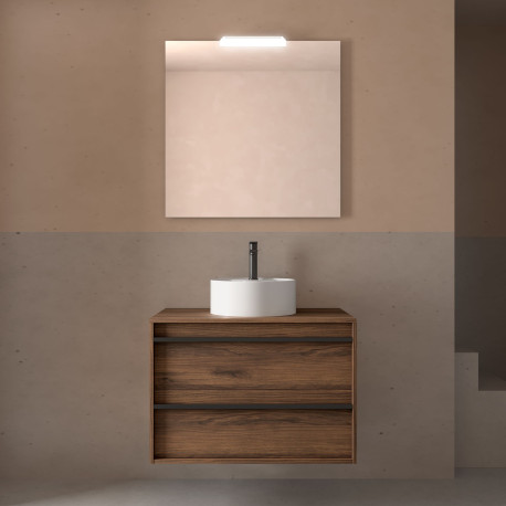 Meuble salle de bains 80cm 2 tiroirs Noyer Maya ATTILA - SALGAR 104961
