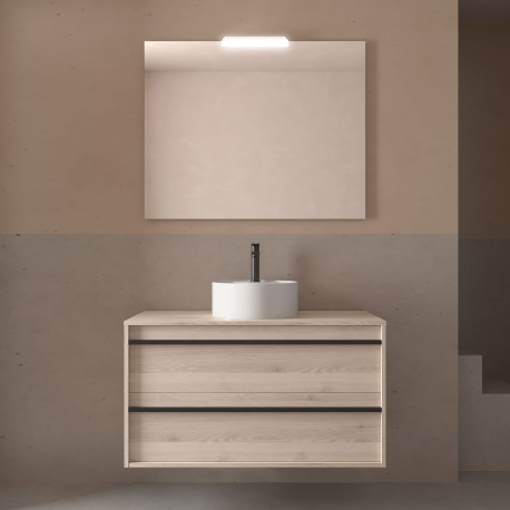 Meuble salle de bains 100cm 2 tiroirs Chêne Naturel ATTILA - SALGAR 104969