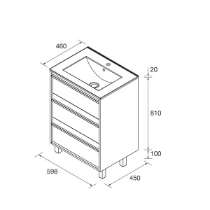 Meuble salle de bains + Vasque 60cm 3 tiroirs Chêne Africain ATTILA - SALGAR 105142