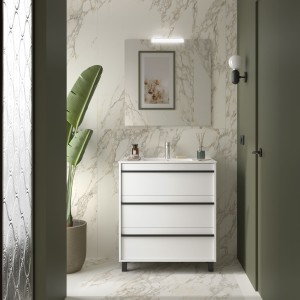 Meuble salle de bains + Vasque 80cm 3 tiroirs White Satin - SALGAR 105144