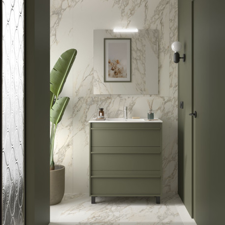 Meuble salle de bains + Vasque 80cm 3 tiroirs Green Satin ATTILA - SALGAR 105147