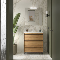 Meuble salle de bains + Vasque 80cm 3 tiroirs Chêne Africain ATTILA - SALGAR 105150