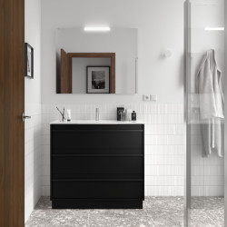 Meuble salle de bains + Vasque 100cm 3 tiroirs Black Satin ATTILA - SALGAR 105153