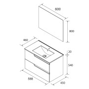 Ensemble Meuble salle de bain Vasque et Miroir 60cm 2 Tiroirs Noyer Maya VIMA - SALGAR 113487