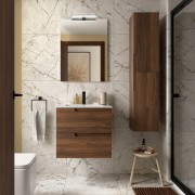 Ensemble Meuble salle de bain Vasque et Miroir 60cm 2 Tiroirs Noyer Maya VIMA - SALGAR 113487