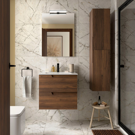 Ensemble Meuble salle de bain Vasque et Miroir 60cm 2 Tiroirs Noyer Maya VIMA - SALGAR 113487