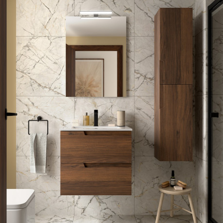 Meuble vasque de salle de bain 60cm 2 Tiroirs Noyer Maya VIMA - SALGAR 113495