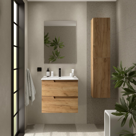 Ensemble Meuble salle de bain Vasque et Miroir 60cm 2 Tiroirs Chêne Africain VIMA - SALGAR 111774