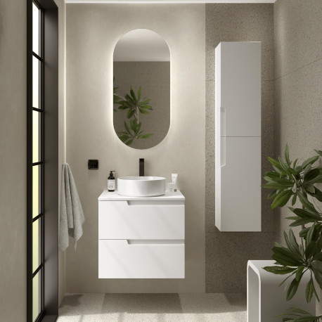 Meuble salle de bain 60cm 2 Tiroirs White Satin VIMA avec Plan de toilette - SALGAR 111804